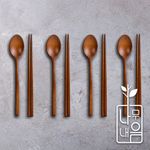Coobinox® 'Namu-Naeum' Premium Lacquered Wooden Cutlery 4-Person Set (CO-91-23) - Handmade Longan Wood Spoons & Chopsticks